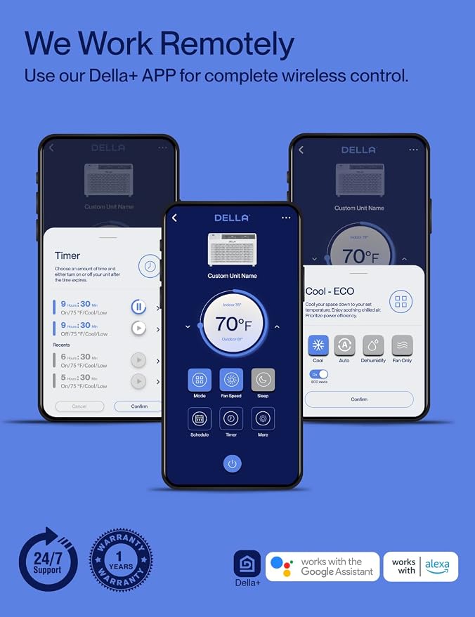 14,000 BTU Window Air Conditioner, Work with Alexa, Cools Up to 700 Sq. Ft., GEO Location, Remote/App Control, Dehumidifier