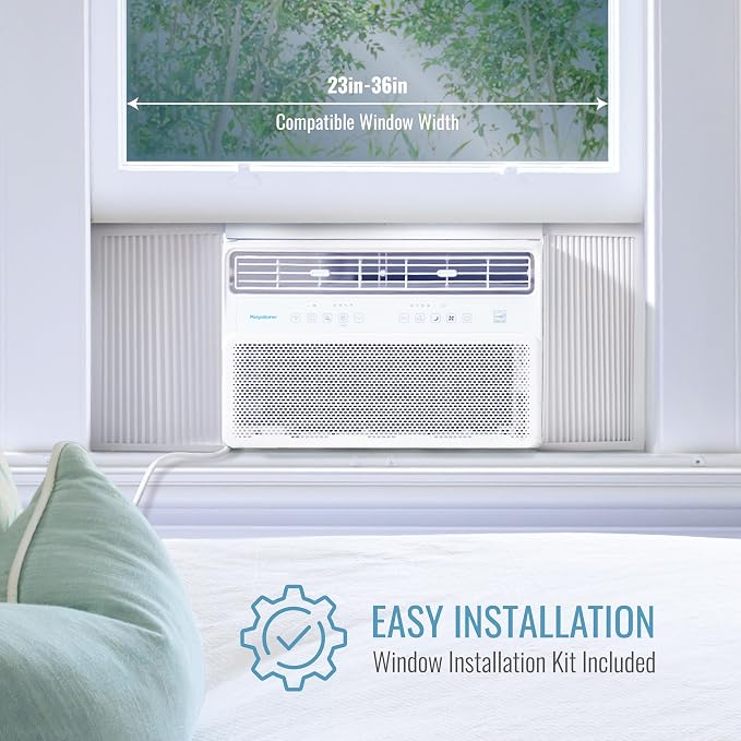 14,000 BTU Window Mounted Inverter Air Conditioner with Quiet, High Efficiency Operation and Remote, Window AC Unit for