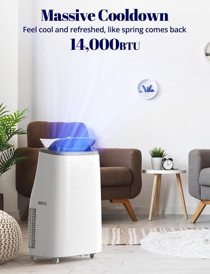 14,000 BTUs Portable Air Conditioners, 3 in-1 Portable AC Unit for Bedroom Up to 750 Sq. Ft, Stand Up Room Air Conditioner