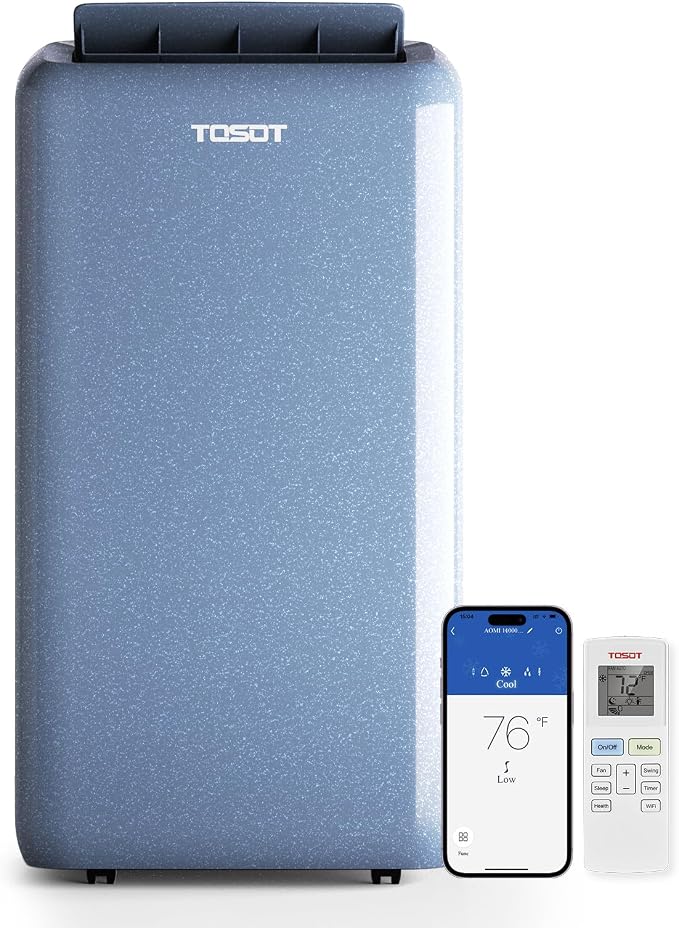 14,000BTU (9,600 BTU SACC) Wifi Portable Air Conditioner with Heating Mode, Cooling, Dehumidifier, Fan, Auto Swing, 24H