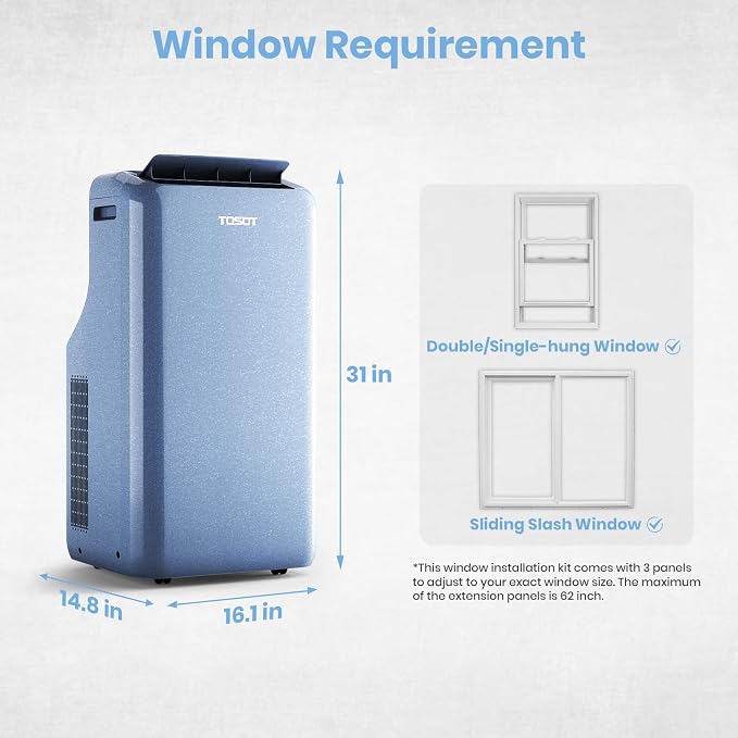 14,000BTU (9,600 BTU SACC) Wifi Portable Air Conditioner with Heating Mode, Cooling, Dehumidifier, Fan, Auto Swing, 24H