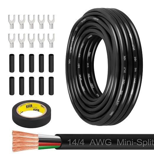 14/4 AWG Mini-Split Cable - 25FT 14 AWG 4 Conductor Control Cable 300V Stranded Oxygen-Free Pure Copper Wire for Mini Split