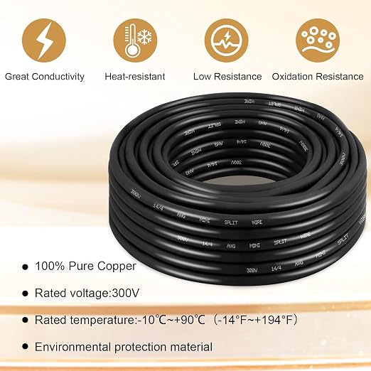 14/4 AWG Mini-Split Cable - 25FT 14 AWG 4 Conductor Control Cable 300V Stranded Oxygen-Free Pure Copper Wire for Mini Split