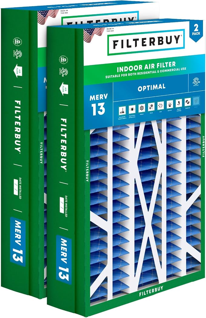 14.5x27x5 Air Filter MERV 13 Optimal Smoke & Allergy Defense (2-Pack), Pleated HVAC AC Furnace Filters for Trane, American