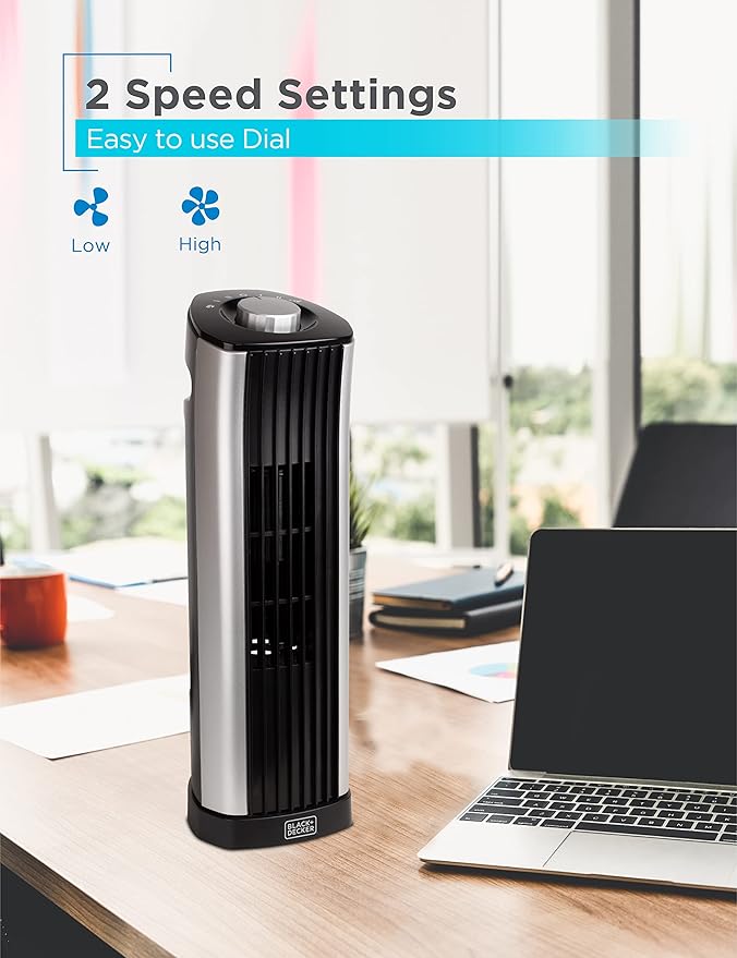 14-Inch Mini Oscillating Portable Tower Fan, Desk Fan with 2 Speed Settings, Simple Dial Control, alternate product view 3