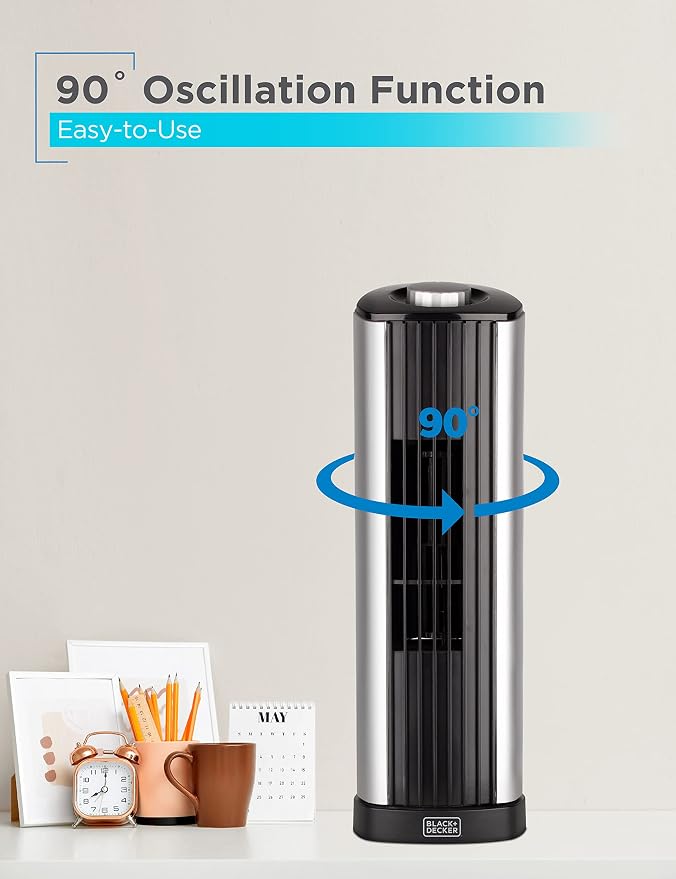 14-Inch Mini Oscillating Portable Tower Fan, Desk Fan with 2 Speed Settings, Simple Dial Control, alternate product view 4