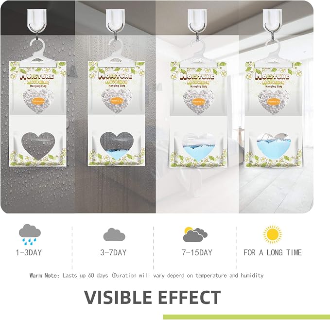 14 Pack Moisture Absorber Hanging Bags,220g/Pack Fagrance Free Moisture Bag,Hanging Closet Dehumidifier Bags for Basement