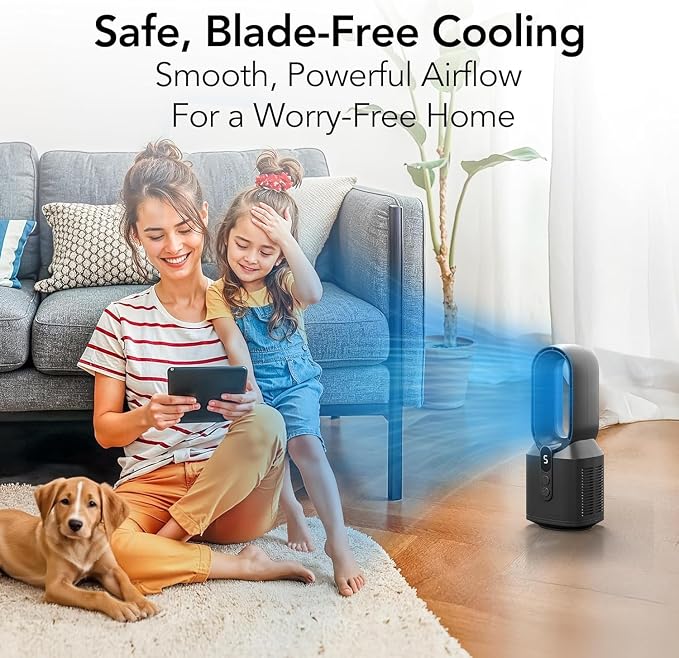 14" Rechargeable Bladeless Tabletop Fan for Bedroom and Home, 5 Speed Settings, Display Screen, Non-Slip Feet, Ideal for Home