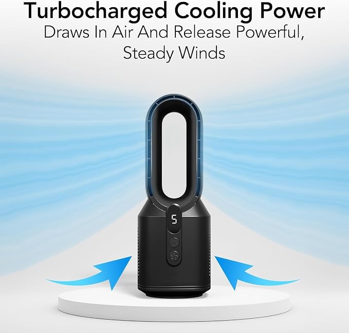 14" Rechargeable Bladeless Tabletop Fan for Bedroom and Home, 5 Speed Settings, Display Screen, Non-Slip Feet, Ideal for Home