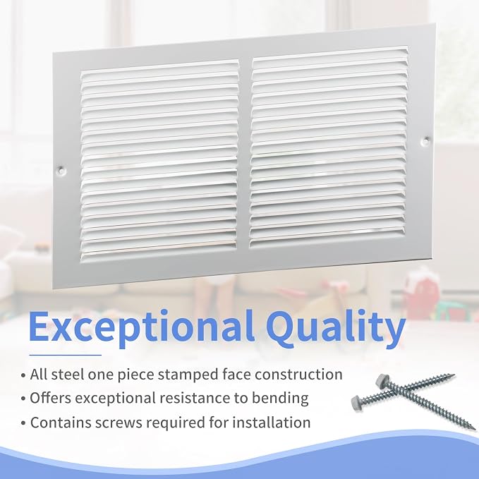 14"W x 8"H [Duct Opening Size] Steel Return Air Grille, Air Return Vent Cover for Ceiling and Sidewall - HVAC, alternate view