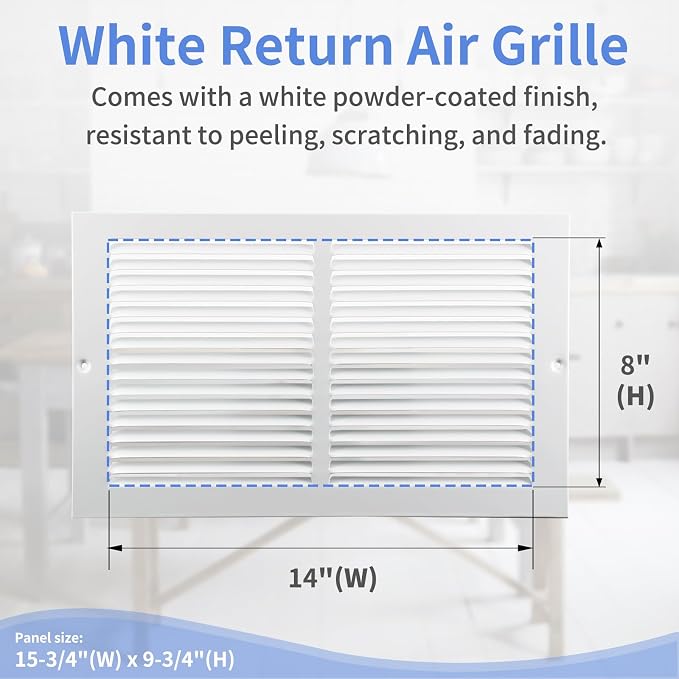 14"W x 8"H [Duct Opening Size] Steel Return Air Grille, Air Return Vent Cover for Ceiling and Sidewall - HVAC, alternate view