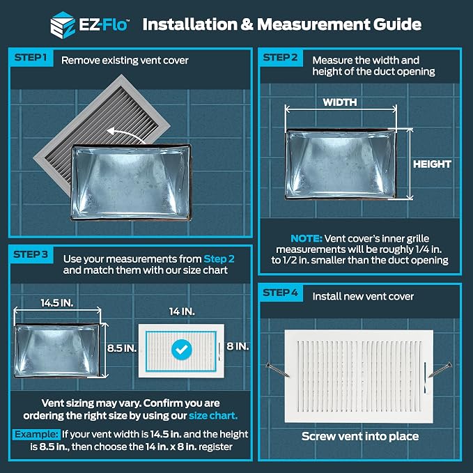 14 x 8 Inch (Duct Opening) Air Vent Cover for Wall or Ceiling, Two-Way Ventilation Register, Solid Steel HVAC, alternate view