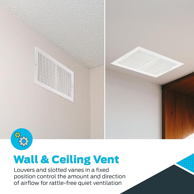 14 x 8 Inch (Duct Opening) Air Vent Cover for Wall or Ceiling, Two-Way Ventilation Register, Solid Steel HVAC, alternate view