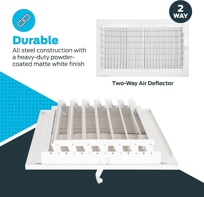14 x 8 Inch (Duct Opening) Air Vent Cover for Wall or Ceiling, Two-Way Ventilation Register, Solid Steel HVAC, alternate view