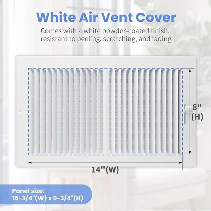 14 x 8 Inch [Duct Opening] Air Vent Covers for Wall or Ceiling - High Airflow 2 Way Steel Ventilation, alternate view 2