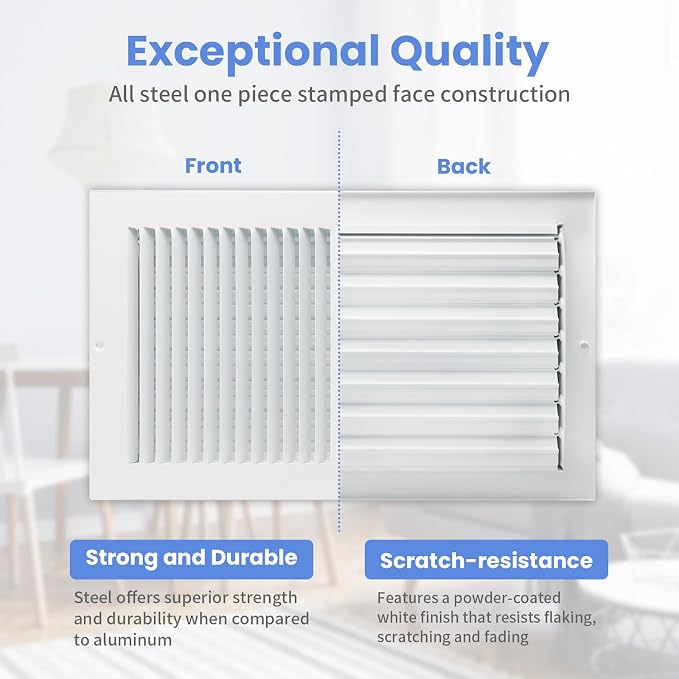 14 x 8 Inch [Duct Opening] Air Vent Covers for Wall or Ceiling - High Airflow 2 Way Steel Ventilation, alternate view 3