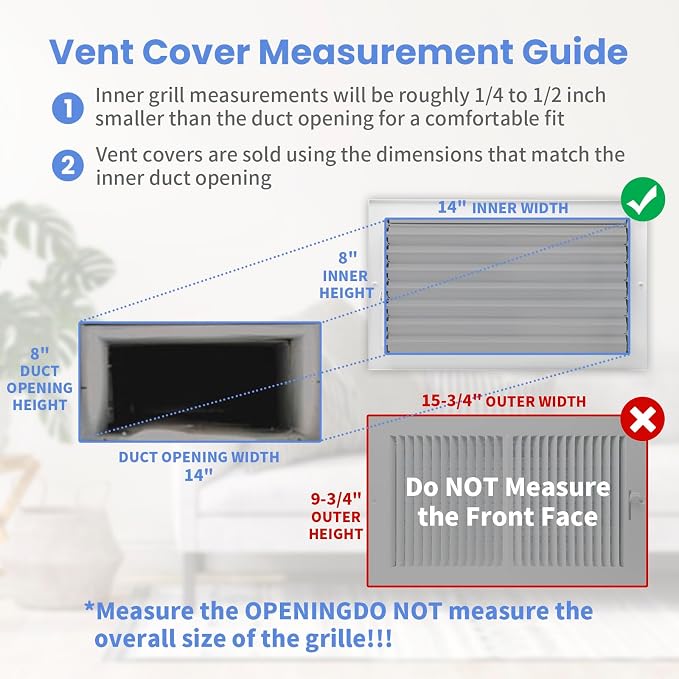 14 x 8 Inch [Duct Opening] Air Vent Covers for Wall or Ceiling - High Airflow 2 Way Steel Ventilation, alternate view 6