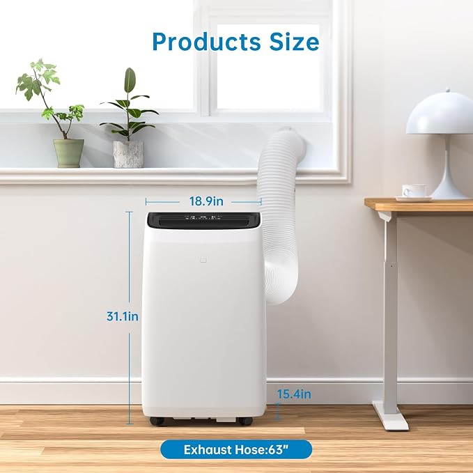 14000 BTU Portable AC with Black Top Cover, Cooling, Dehumidifying & Fan Functions, Perfect for Rooms Up to 750 Sq Ft, Quiet