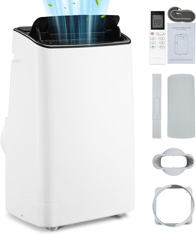 14000 BTU Portable AC with Black Top Cover, Cooling, Dehumidifying & Fan Functions, Perfect for Rooms Up to 750 Sq Ft, Quiet