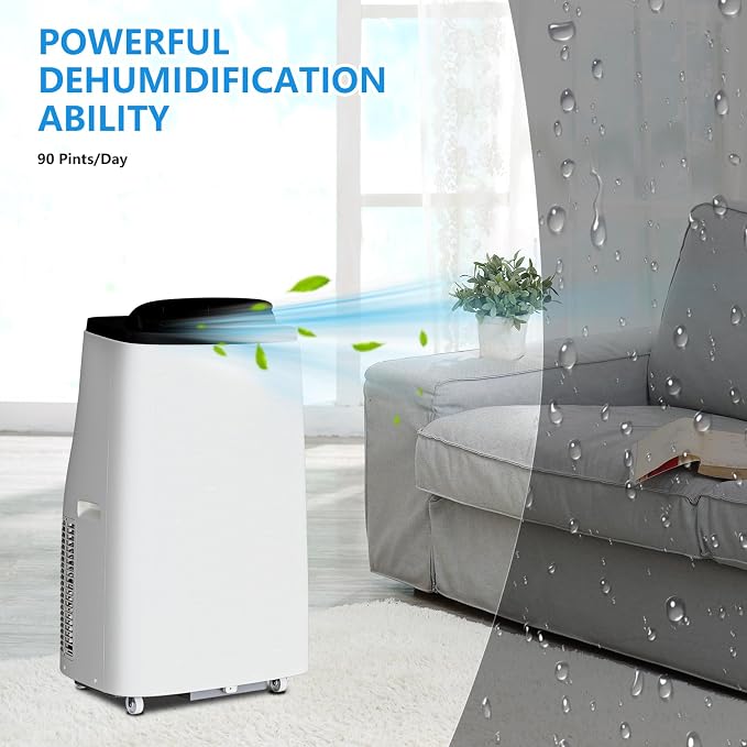 14000 BTU Portable Air Conditioner, 3 IN 1 AC Unit Cools Up to 750 Sq.Ft, Cooling Dehumidifier Fan, Auto Swing, 24H Timer