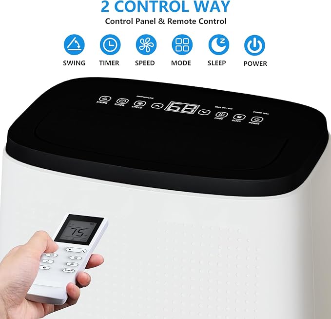 14000 BTU Portable Air Conditioner, 3 IN 1 AC Unit Cools Up to 750 Sq.Ft, Cooling Dehumidifier Fan, Auto Swing, 24H Timer