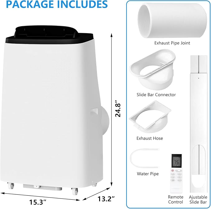 14000 BTU Portable Air Conditioner, 3 IN 1 AC Unit Cools Up to 750 Sq.Ft, Cooling Dehumidifier Fan, Auto Swing, 24H Timer