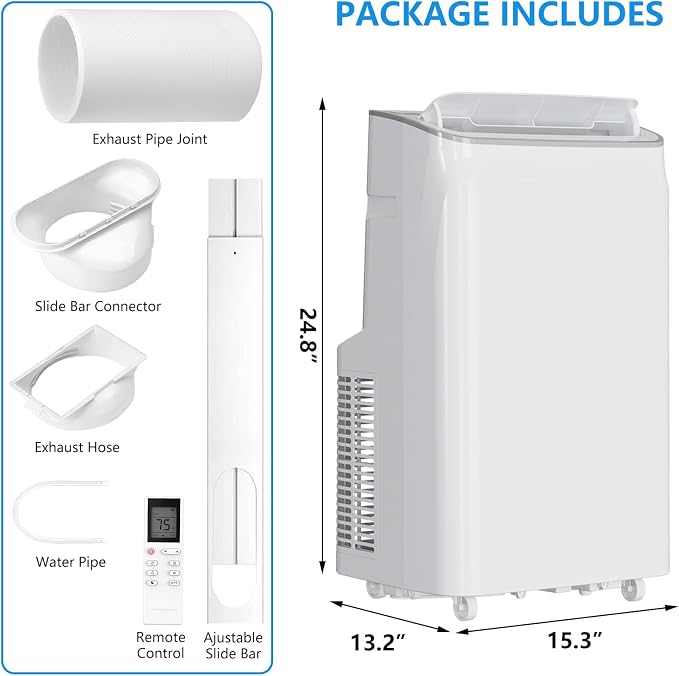 14000 BTU Portable Air Conditioner - 3-in-1 Cooling, Dehumidifier & Fan - Quiet Operation, Remote, 24H Timer, Window Kit