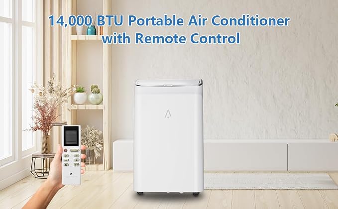14000 BTU Portable Air Conditioner - 3-in-1 Cooling, Dehumidifier & Fan - Quiet Operation, Remote, 24H Timer, Window Kit