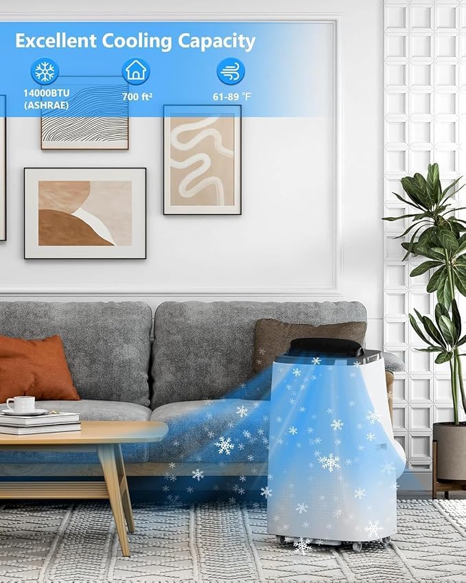 14000 BTU Portable Air Conditioner - 4 in-1 Cooling, Dehumidifier, Fan & Sleep Mode, Quiet AC Unit for Rooms up to 750 Sq.Ft