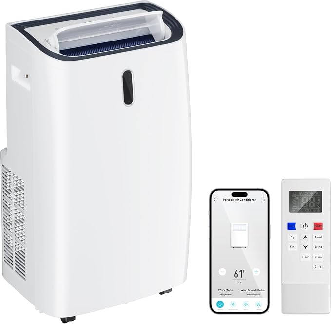 14000 BTU Portable Air Conditioner, 4-in-1 with Cool/Heat/Dry/Fan Functions, Wi-Fi Smart AC Unit with App& Remote Control