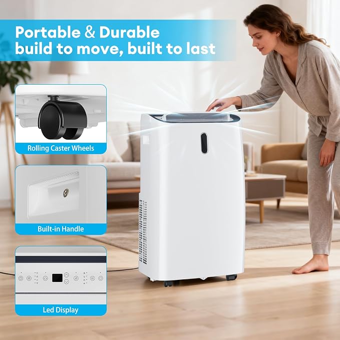 14000 BTU Portable Air Conditioner, 4-in-1 with Cool/Heat/Dry/Fan Functions, Wi-Fi Smart AC Unit with App& Remote Control