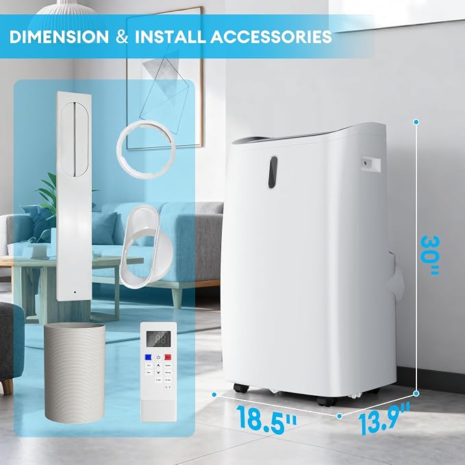 14000 BTU Portable Air Conditioner, 4-in-1 with Cool/Heat/Dry/Fan Functions, Wi-Fi Smart AC Unit with App& Remote Control