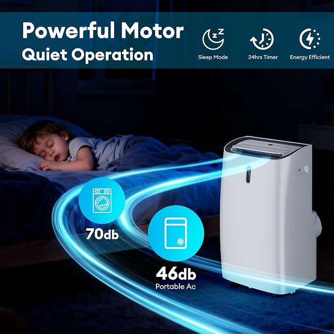 14000 BTU Portable Air Conditioner, 4-in-1 with Cool/Heat/Dry/Fan Functions, Wi-Fi Smart AC Unit with App& Remote Control