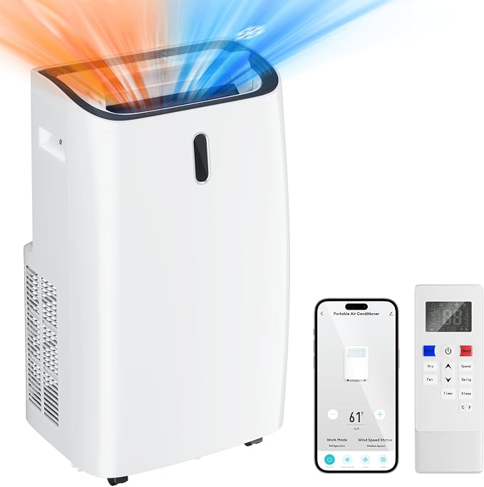 14000 BTU Portable Air Conditioner, 4-in-1 with Cool/Heat/Dry/Fan Functions, Wi-Fi Smart AC Unit with App& Remote Control
