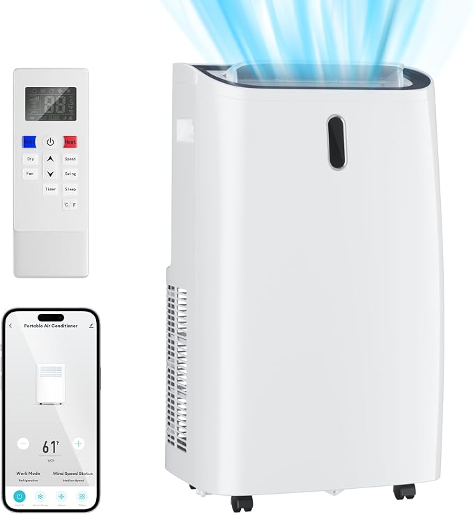 14000 BTU Portable Air Conditioner, 4-in-1 with Cool/Heat/Dry/Fan Functions, Wi-Fi Smart AC Unit with App& Remote Control