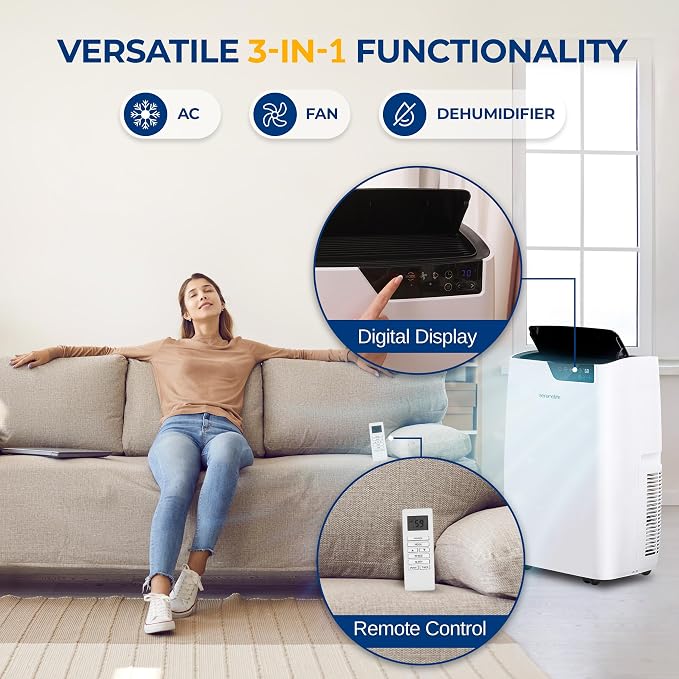 14000 BTU Portable Air Conditioner 4-in-1 with Heating - Compact Standing Air Conditioner for Room Up to 400 Sq. Ft. Floor AC