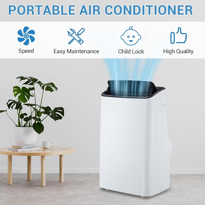 14000 BTU Portable Air Conditioner for Rooms up to 750 Sq. Ft, 3-in-1 AC Unit with Cooling, Dehumidifier & Fan, 3 Fan Speeds