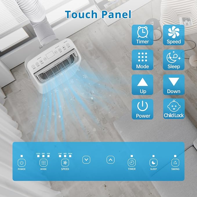 14000 BTU Portable Air Conditioner for Rooms up to 750 Sq. Ft, 3-in-1 AC Unit with Cooling, Dehumidifier & Fan, 3 Fan Speeds