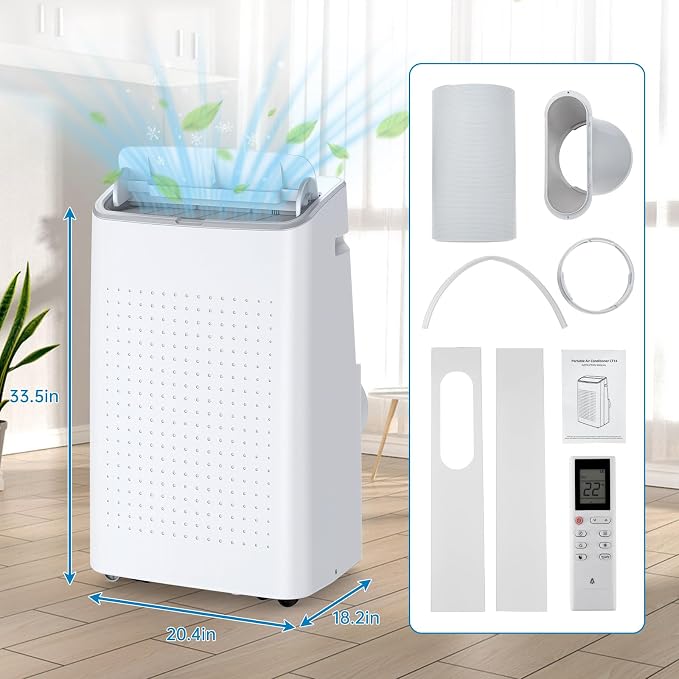 14000 BTU Portable Air Conditioner for Rooms up to 750 Sq. Ft, 3-in-1 AC Unit with Cooling, Dehumidifier & Fan, 3 Fan Speeds