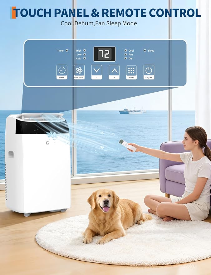 14000 BTU Portable Air Conditioner with Follow Me Function, 3-in-1 AC Includes Remote & Full Window Kit, Cools Areas Up to