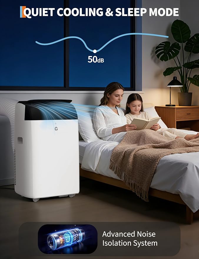 14000 BTU Portable Air Conditioner with Follow Me Function, 3-in-1 AC Includes Remote & Full Window Kit, Cools Areas Up to