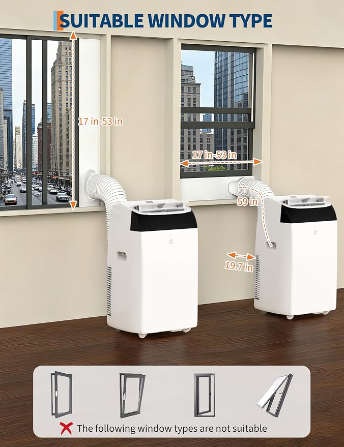14000 BTU Portable Air Conditioner with Follow Me Function, 3-in-1 AC Includes Remote & Full Window Kit, Cools Areas Up to
