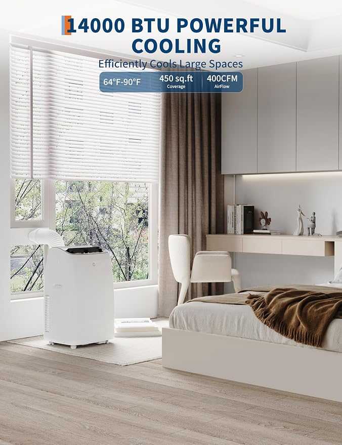 14000 BTU Portable Air Conditioner with Heat, 4 in-1 AC Unit with Fan, Dehumidifier & Heater, alternate product view 2