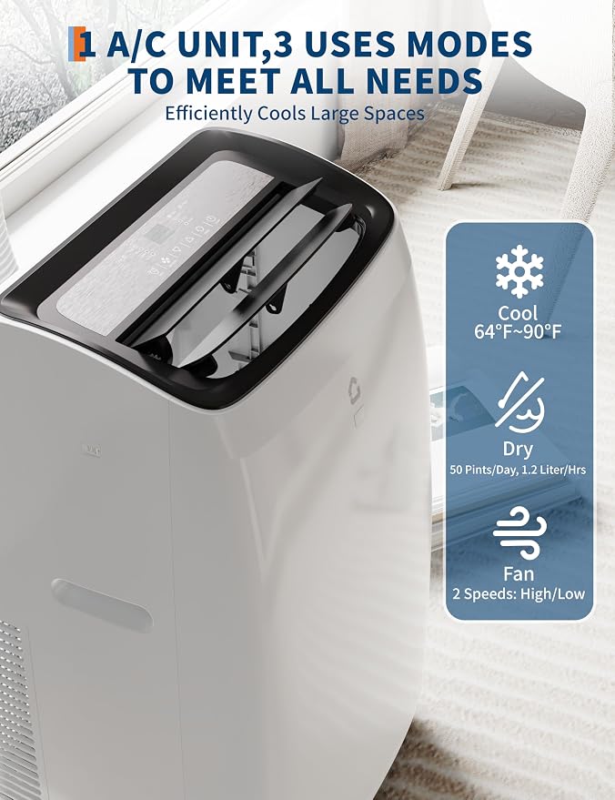 14000 BTU Portable Air Conditioner with Heat, 4 in-1 AC Unit with Fan, Dehumidifier & Heater, alternate product view 4