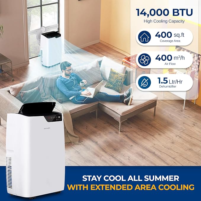 14000 BTU Portable Air Conditioner with Heating Function, 4-in-1 Standing AC for Room Up to 500 Sq. Ft. with Touch Control