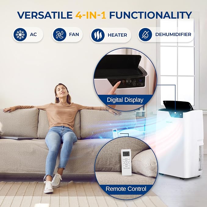 14000 BTU Portable Air Conditioner with Heating Function, 4-in-1 Standing AC for Room Up to 500 Sq. Ft. with Touch Control
