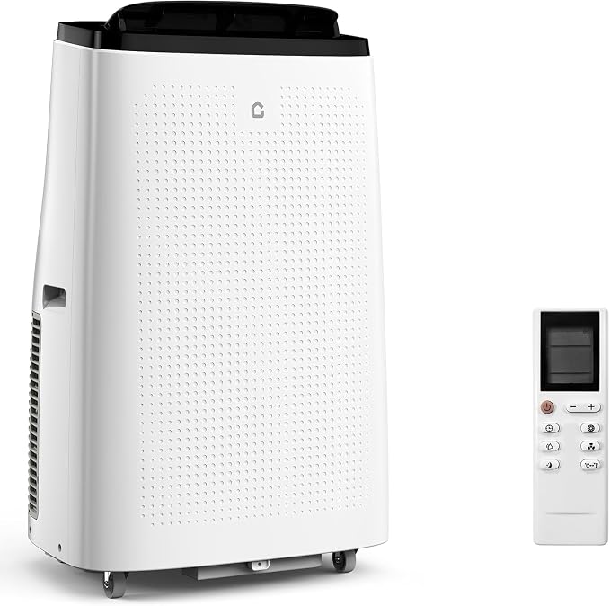 14000 BTU Portable Air Conditioner with White Body and Black Top Cover, Cooling, Dehumidifying, and Fan Features, Suitable