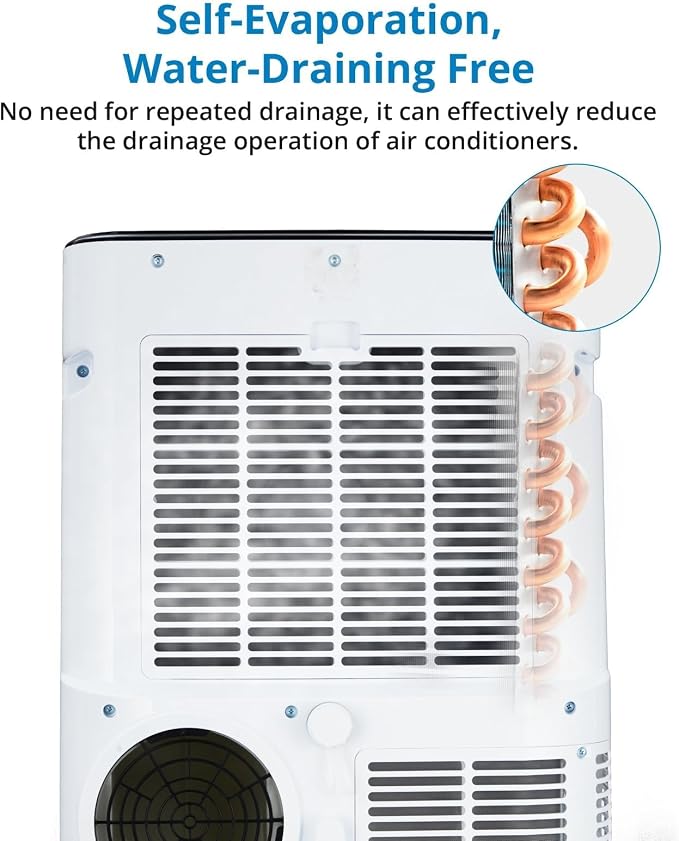 14000 BTU Portable Air Conditioner with White Body and Black Top Cover, Cooling, Dehumidifying, and Fan Features, Suitable