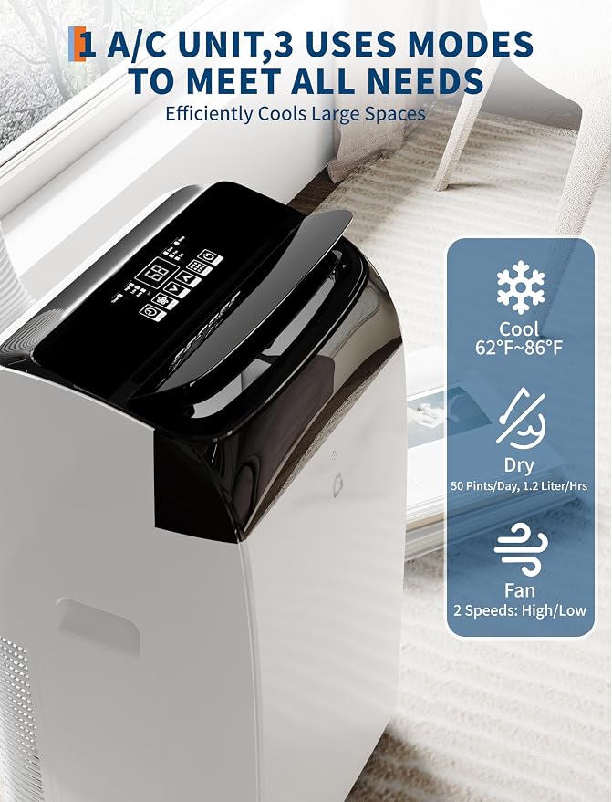 14000 BTU Portable Air Conditioners, 3 in-1 Free Standing Cooling AC Unit with Fan & Dehumidifier, alternate product view 2