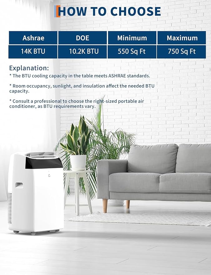 14000 BTU Portable Air Conditioners, 3 in-1 Free Standing Cooling AC Unit with Fan & Dehumidifier, alternate product view 5